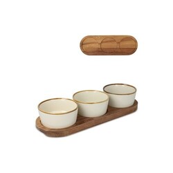 InSideOut Support en bois avec 3 bols ronds en céramique