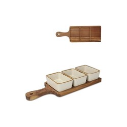 InSideOut Planche de service en bois avec 3 bols en céramique