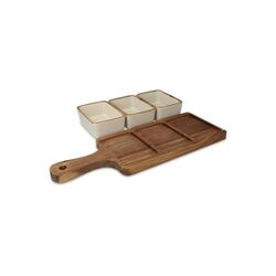 InSideOut Planche de service en bois avec 3 bols en céramique