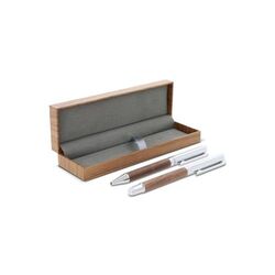 Ensemble stylo à bille et roller en métal bois de noyer dans une boîte cadeau