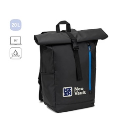 OSASCO BPACK. Sac à dos avec système de fermeture à glissière permettant de rouler la partie supérieure pour l'adapter au volume du sac à dos, fabriqué en polyester recyclé 600D