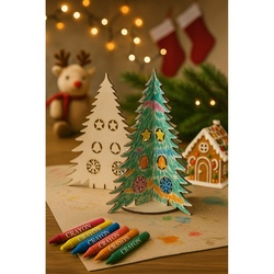PINERY. Arbre de Noël en bois pliable à colorier