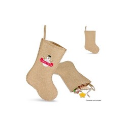 Bas de Noël en jute avec coutures décoratives 40 cm