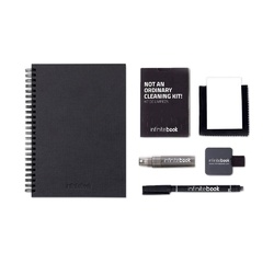 STARTER KIT INFINITEBOOK A5 PLANNER TEXTURE. Kit comprenant un « Infinitebook » à couverture rigide, 1 kit de nettoyage, 1 marqueur et 1 porte-stylo à bille