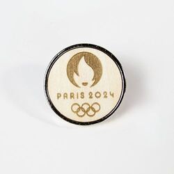 Pin's ROND Bois 25 mm - France - Gris Argent