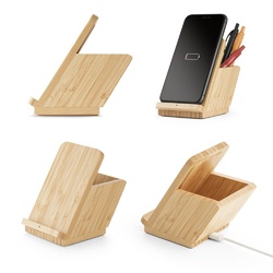 LEAVITT. Porte-smartphone et porte-stylos avec chargeur sans fil rapide 10W en bambou