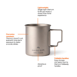 Tasse 450 ml ultra légère en titane Nordic Drift Trail