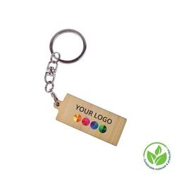 Key Ring Bamboo (Rond 32 mm, Impression en couleur ronde 32 mm, Porte-clés, Accessoire inclus)