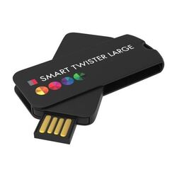 USB Stick Smart Twister Large (Noir, 4 Go 2.0, Pas de téléversement de données, Impression en quadrichromie recto)