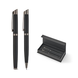 KINGSLEY. Ensemble composé d'un stylo à bille et d'un stylo roller en aluminium, avec encre bleue Dokumental®
