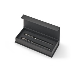 KINGSLEY. Ensemble composé d'un stylo à bille et d'un stylo roller en aluminium, avec encre bleue Dokumental®