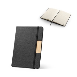 MÁRQUEZ. Cahier A5 à couverture rigide fabriquée à partir de tissu PET 100% recyclé, avec des pages lignées en papier recyclé