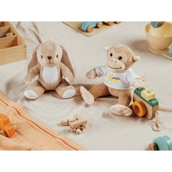 BUGS. Peluche en polyester en forme de lapin, avec son propre tissu pour la personnalisation