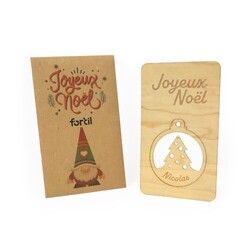 Carte bois boule de Noël détachable