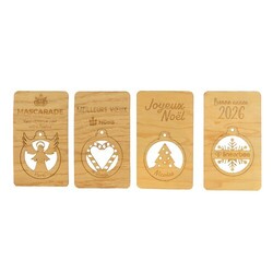 Carte bois boule de Noël détachable