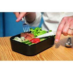 Bento 'Akita', noir, avec couvercle en bambou