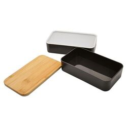 Bento 'Nagano', noir, avec couvercle en bambou