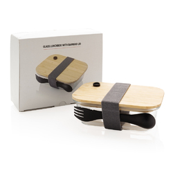 Boîte repas en verre avec couvercle en bambou