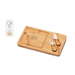 WOODS. Plateau à fromage avec 2 ustensiles en bambou e acier inoxydable