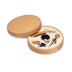 MORETO. Set à vin avec 4 pièces en bois et métal