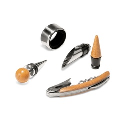 MORETO. Set à vin avec 4 pièces en bois et métal