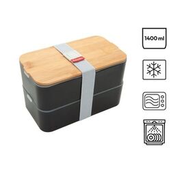 Bento 'Mihara', noir, avec couvercle en bambou