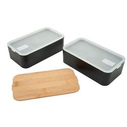 Bento 'Mihara', noir, avec couvercle en bambou