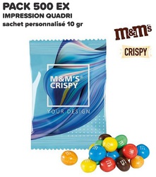 PACK PROMO 500 EX BONBON M&M'S CRISPY EN SACHET PERSONNALISÉ QUADRI