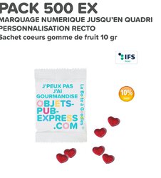 PACK PROMO 500 EX PETITE QUANTITÉ SACHETS QUADRI BONBONS COEUR 10 GR