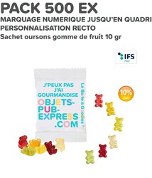 PACK PROMO PETITE QUANTITÉ 500 EX SACHET PUB QUADRI OURSONS GOMME DE FRUIT 10 GR