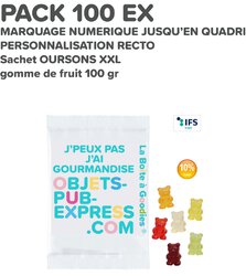 PACK PROMO 100 EX SACHETS PUBLICITAIRES OURSONS FRUITS XXL 100 GR